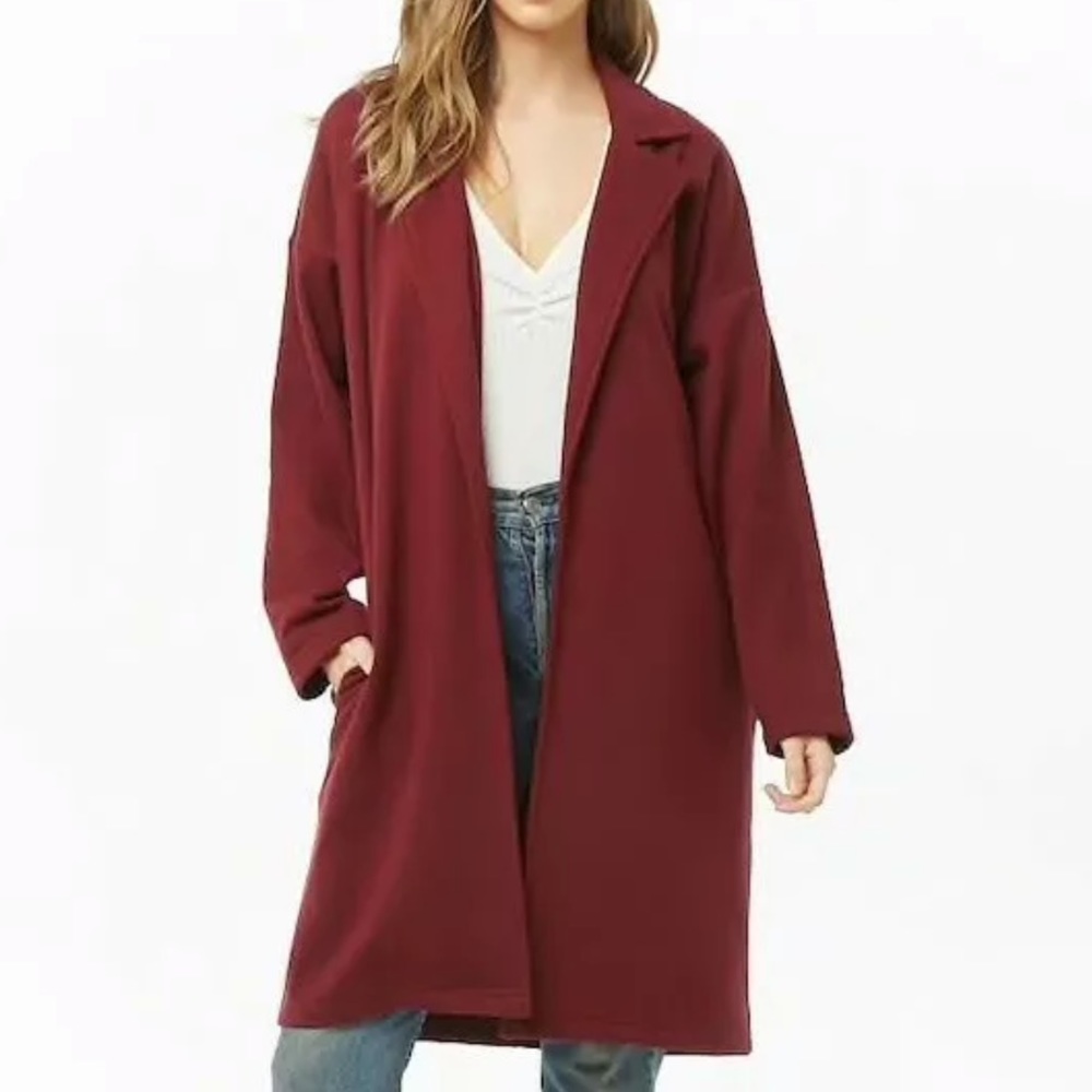Long Sweater French Terry Cloth Trench Burgundy